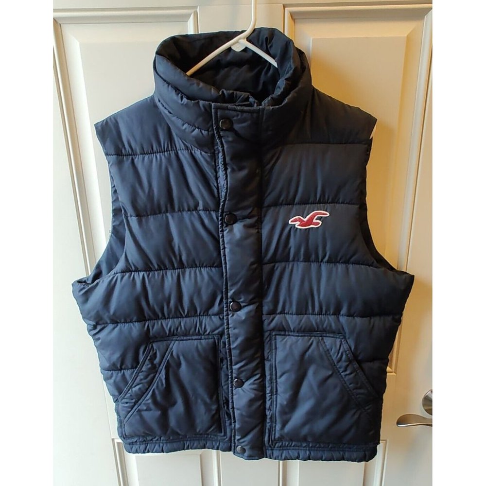 Hollister Puffer Vest Men’s XL Blue Full Zip Snaps Insulated